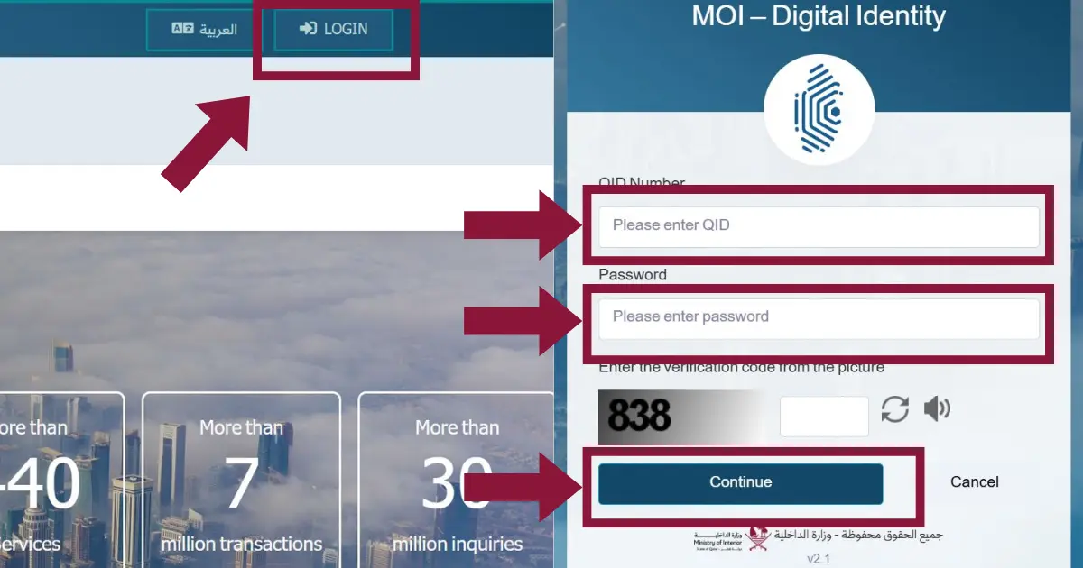 Login method of MOi Qatar Portal