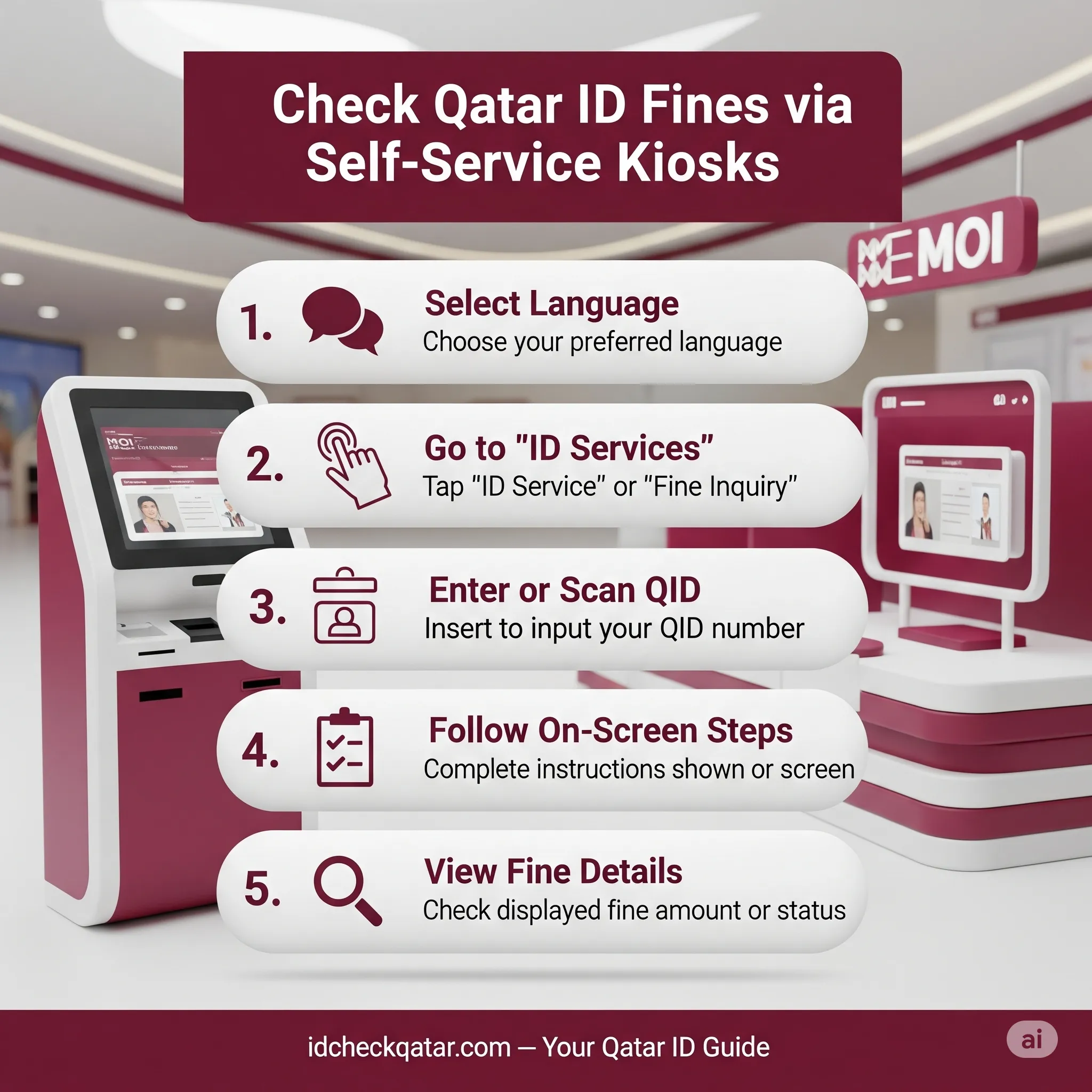 Check Qatar ID Fine Online 2025 - How to Do It 13 Step-by-step guide image on checking Qatar ID fines via self-service kiosks in Qatar