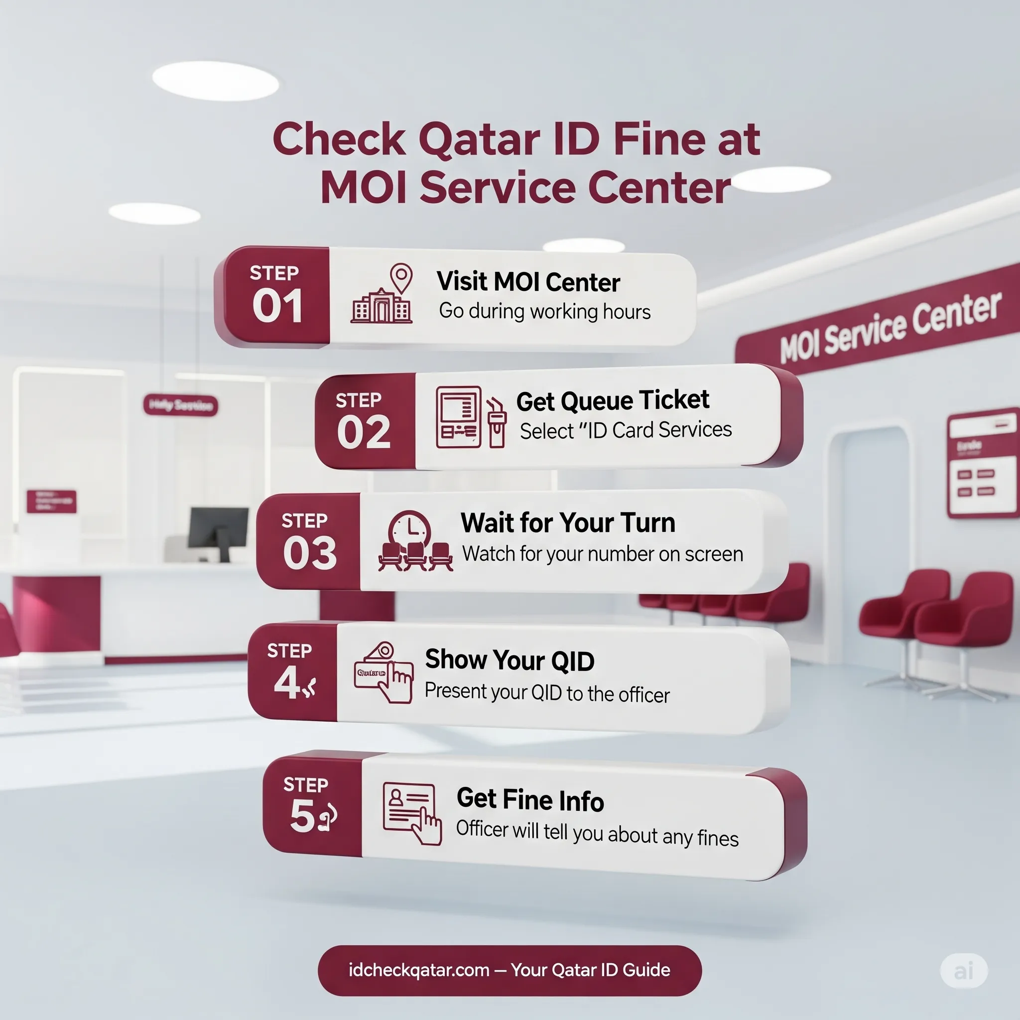 Check Qatar ID Fine Online 2025 - How to Do It 14 Visual guide showing how to check Qatar ID fines at Ministry of Interior (MOI) service centers