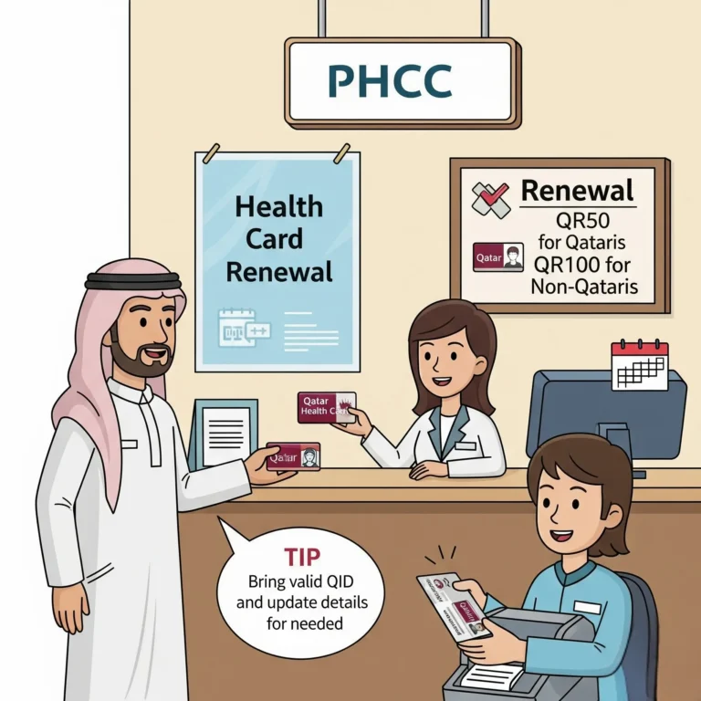 Qatar Health Card: How to Apply, Benefits, and Renewal 2025 6 qatar health card renewal at PHCC or HMC centres