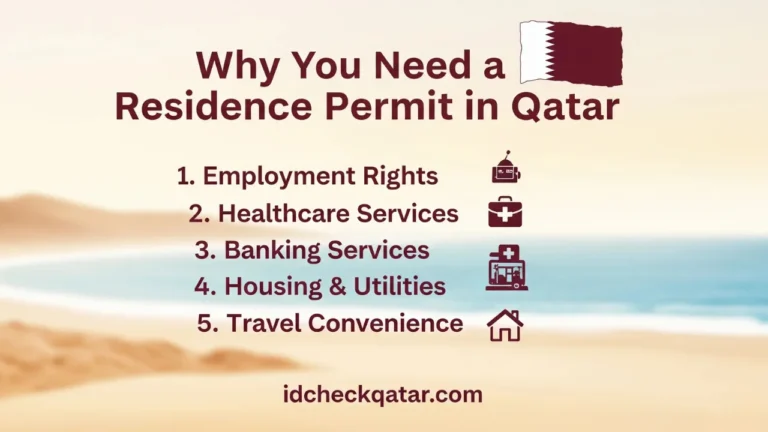 Benefits of having a Qatar Residence Permit including employment rights, healthcare, banking, housing, and travel convenience – idcheckqatar.com.
