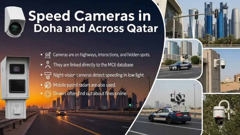 Qatar Speeding Fines 2025 – Avoid Costly Penalties Now 2 Speed cameras in Doha and across Qatar – MOI radars, night-vision cameras, and patrol systems that detect speeding violations.