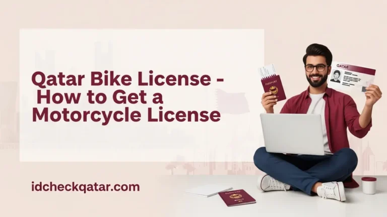 Man holding a Qatar ID and passport while sitting with a laptop, representing how to get a Qatar bike license.